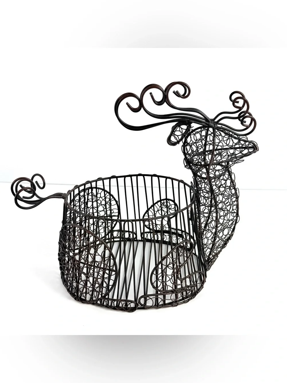 Vintage Black Wire Reindeer Basket  Christmas Holiday decor